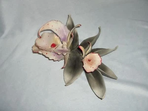 Vintage Capodimonte Exotic White Orchid Ceramic Figurine Italy  NICE - Picture 1 of 5