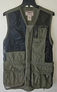 LL Bean Green Bird Hunting Vest Adjustable Side Leather Trim Mesh VTG Large - Picture 1 of 10
