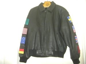 VTG WILSON LEATHERS KOREA MENS Lg BLACK LEATHER BOMBER JACKET LARGE US FLAG MORE - Picture 1 of 12