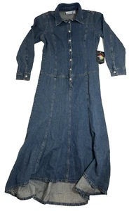 VTG NWT Jeanology Newport News Womens Size 14 Button Down Denim Blue Maxi Dress - Picture 1 of 12