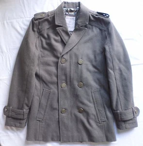 GUESS Coat Jacket Wool Olive Drab Sz M Iridescent Liner Military Peacoat Anchors - Picture 1 of 12