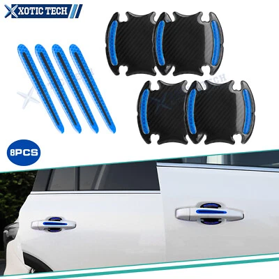 8X 3D Blue Exterior Door Handle Bowl + Handle Strip Stickers Protector Universal - Image 1 of 4
