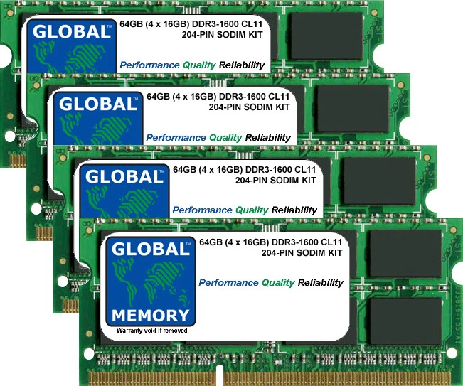 64GB (4x16GB) DDR3 1600MHz PC3-12800 204-PIN SODIMM MEMORY RAM KIT FOR LAPTOPS - Image 1 of 1