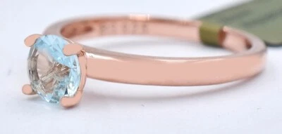 ANEL SOLITÁRIO ÁGUA-MARINHA GENUÍNO 1,15 cts prata esterlina 0,925 (rosa) - Novo com etiquetas - Imagem 1 de 4