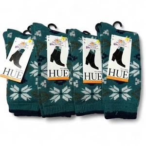 HUE Womens Ankle Boot Socks One Size Atlantis Blue Nordic Fair Isle 4 Pairs New - Picture 1 of 8
