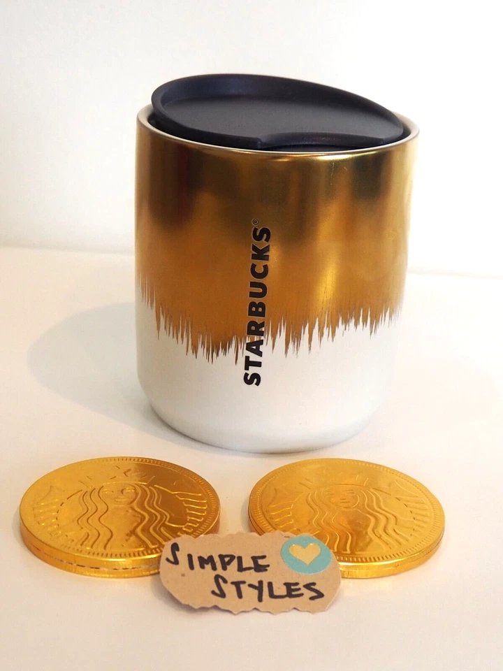 Starbucks Holiday 2020 Christmas Gold White Ceramic Tumbler Cup 8 oz