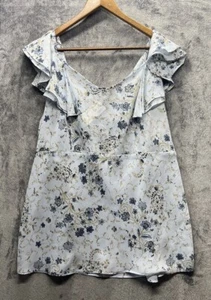 VENEZIA Blouse Woman’s Size 18/20 Blue Flowers Short Sleeve Ruffle Accent - Picture 1 of 5