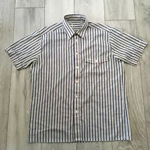 Gabicci Shirt Mens Medium Grey Blue Stripe Button Up Polycotton Casual - Picture 1 of 8