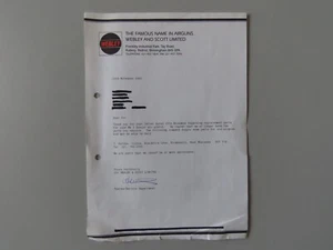Webley & Scott Letter R.E. 1993 vintage Pistola de aire comprimido MK 1, papeleo efímero - Imagen 1 de 3