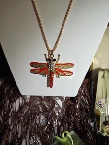 Betsey Johnson tolle große rote Strass Libelle Halskette - Bild 1 von 4