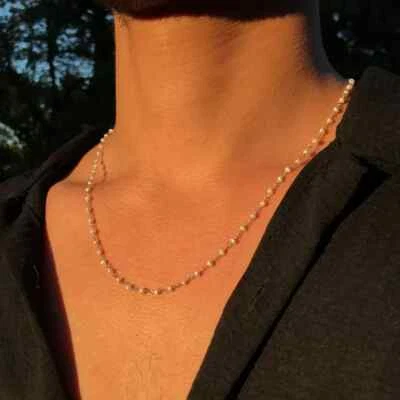 Collar tejido de perlas para hombre, delicadas gargantilla de perlas con cuentas, collar de perlas para ella. Foto 1 de 4