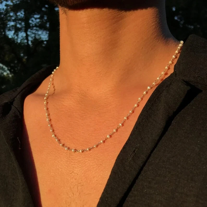 Жемчуг трикотажа ожерелье мужчин, изящный бисером жемчуг ошейник, жемчуг ожерелье для нее. - Изображение 1 из 4