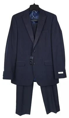 Esmoquin Alfani para hombre ajustado elástico 2 piezas rejilla diamante azul marino 42L 32x32 nuevo con etiquetas Foto 1 de 4