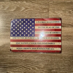  Poster Insegna Latta Metallo Vintage Retrò "I Pledge Allegiance To The Flag" 8x12 NUOVO "I Pledge Allegiance To The Flag" - Foto 1 di 4