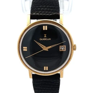 Gubelin Vintage Automatic Swiss Two Tone 14kYG & SS on Leather Band 16E 24424-66 - Picture 1 of 6