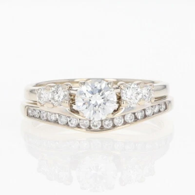 0.92 克拉钻石单颗带装饰婚礼套装戒指 14k 白金 5.5 码 — 第 1/4 张图片