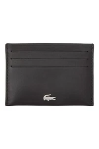 Lacoste Fitzgerald Slim Leather Credit Card Holder Men’s Dark Brown 3 x 4in NIB - Picture 1 of 5