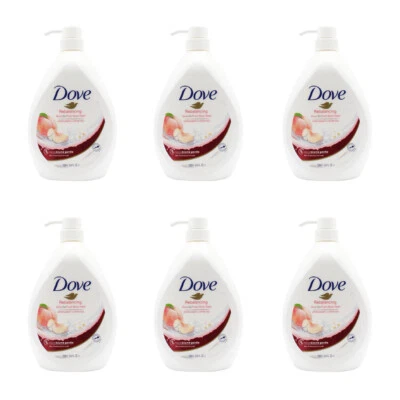 6x Dove 1000ml Body Wash Liquid Bath Soap White Peach/Tea Scent Rebalancing - image 1 of 4