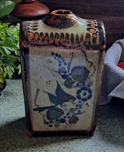 Tonala Mexican Pottery Vase Bird Salvador Vasquez Mexico Stoneware Vintage Gift - Picture 1 of 7
