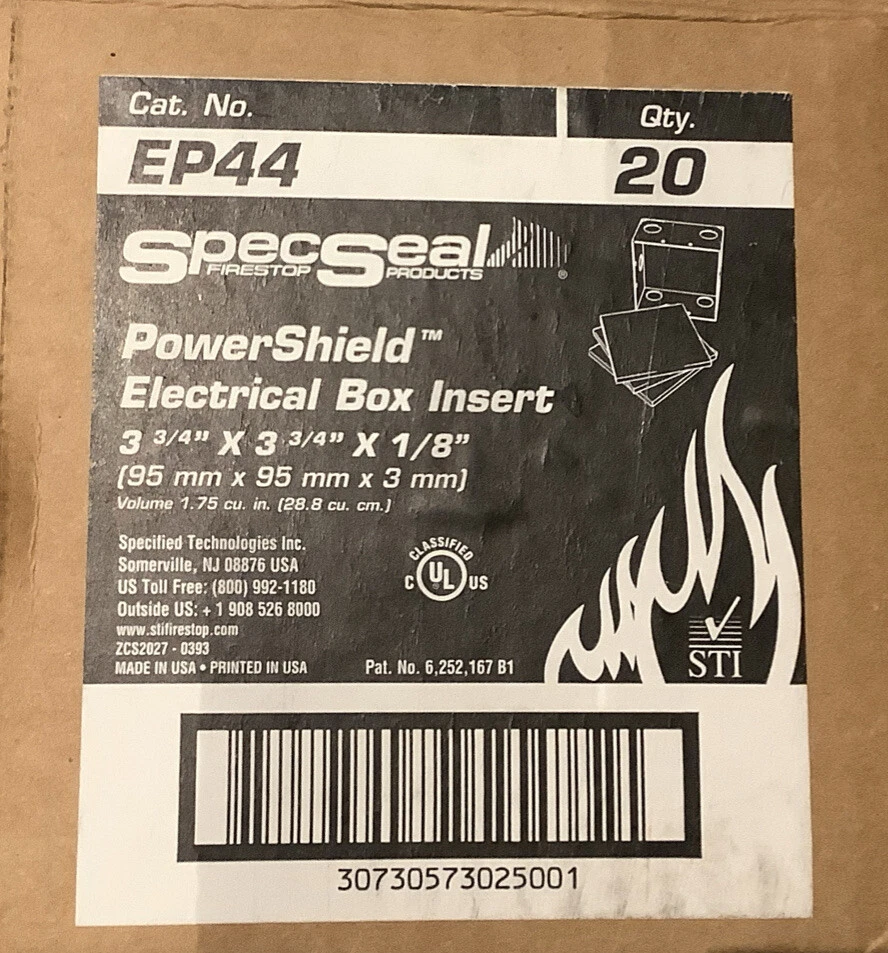 SPECSEAL EP44 POWER SHIELD ELECTRICAL BOX INSERT FIRE BLOCK PAD