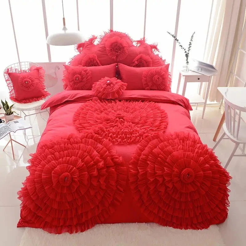 Juego de cama Royal Majestic Sun Volantes Encaje 3D Roseta Princesa Foto 1 de 4