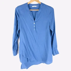 Soft Surroundings Small In The Study Henley Shirt Blue Asymmetrical Hem Womens - Picture 1 of 4