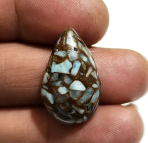 21.80 Crt Pretty Copper Larimar Pear Shape Cabochon Loose Gemstone For Jewelry - Picture 1 of 6