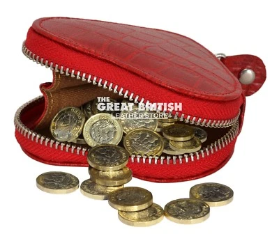 Women Coin Pouch Heart Shape Crocodile Print Real Cow Leather Small Key Holder. - Image 1 of 2