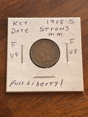 1908-S Indian Head Cent Key Date Full Liberty Better Mintmark NO RESERVE - Image 1 of 4