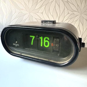 SEIKO DP677 Vintage Flip Clock Alarm Silver Black Retro 1970s Design Rare Japan - Picture 1 of 8