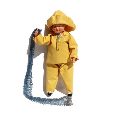 Ancienne poupée PETITCOLLIN en celluloïd / pêcheur Breton ciré jaune 25 cm - Photo 1/4