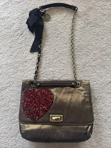 Lanvin $2800 “Happy Medium” Bag Gold W/ Lambskin Italy Made Paris Ruby Heart - Picture 1 of 15