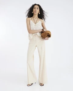 River Island Womens Straight Leg Trousers Beige Button Front Pants Bottoms - Picture 1 of 8