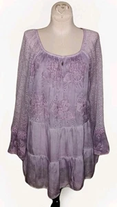 Belle France - Lovely Lilac Chiffon & Knit Lined Boho Tunic - Women's Small - Picture 1 of 3
