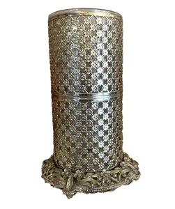 Vintage Pillar Candle Holder Ornate Metal Filigree Footed Hurricane 1960's 6" H - Picture 1 of 13