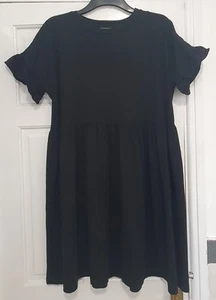 Abito sciolto smock manica corta cotone nero tinta unita taglia 16! - Foto 1 di 4