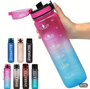 1L Sports Water Bottle with Time Markers | Leak-Proof | Wide Mouth | Red - blue - Picture 1 of 6