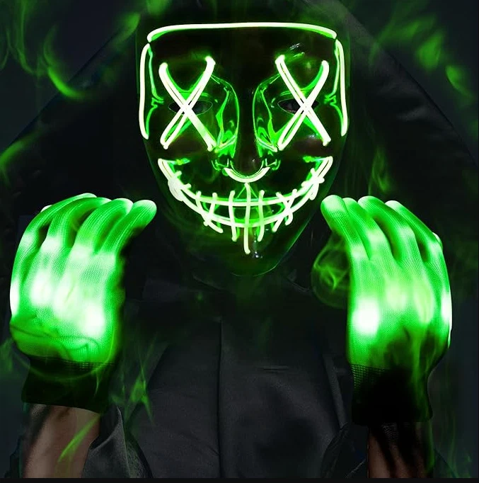 Max Fun Halloween Mask Glowing Gloves for Halloween Costume Cosplay Party Led Li - Image 1 of 1