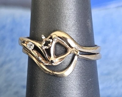 14K  Yellow Gold Trillion & Round Ring Semi Mount  - Image 1 of 3
