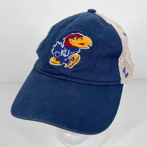 Kansas Jayhawks Adult OS Blue Beige Embroidered Mesh Snapback Trucker Hat Cap - Picture 1 of 6
