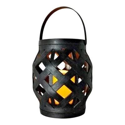 Linterna decorativa de mesa LED de tejido de cesta de plástico negro vela sin llama nueva Foto 1 de 4