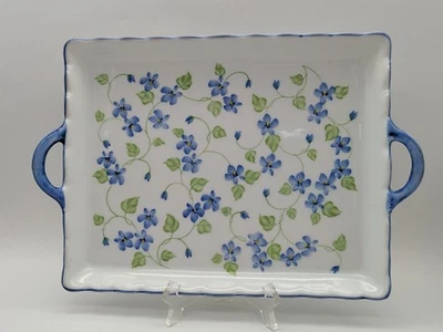 Andrea By Sadek Serving Plate Tray with Handles Ceramic 13” X 9” Purple Violets - Image 1 of 4