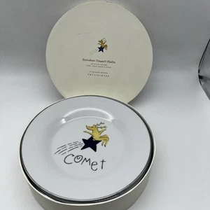 Pottery Barn REINDEER 8.5" Dessert Salad Plate Set 4Pc Porcelain Made In Japan - Picture 1 of 5