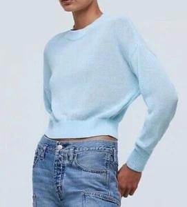 Madewell Loose-Knit Crewneck Sweater clarity Blue cropped sz XS - Picture 1 of 6