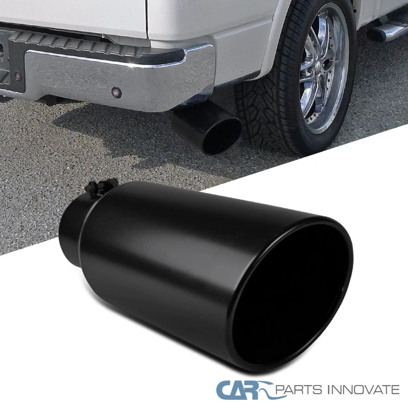 Exhaust Tip Fits 4" Inlet 6" Outlet 15" Long Black Bolt-On Style Roll Edge Truck - Image 1 of 4