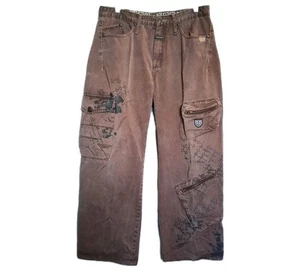 RARE Vintage SAMPLE Girbaud Brown Splatter Distressed Embroidered Cargo Pants 34 - Bild 1 von 9