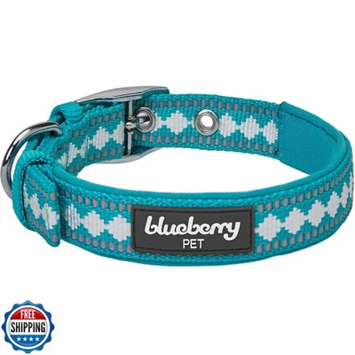 蓝莓宠物反光提花狗项圈带氯丁橡胶衬垫和金属  — 第 1/4 张图片