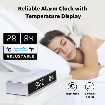 Reloj Despertador LED Digital con Carga Inalámbrica Rápida 15W, Termómetro  Foto 1 de 4