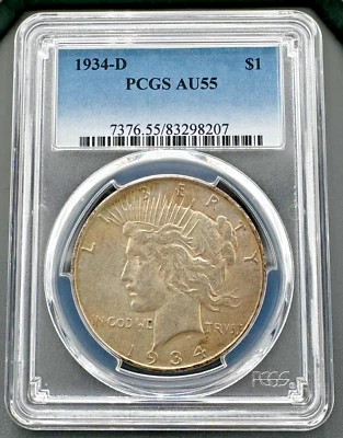 1934 D Peace Silver Dollar $1 PCGS AU 55, Nice Low Mintage Semi-Key Date - Image 1 of 4