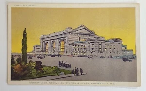 Kansas City Missouri Sunset View New Union Station & Plaza Fred Harvey Postcard - Picture 1 of 2